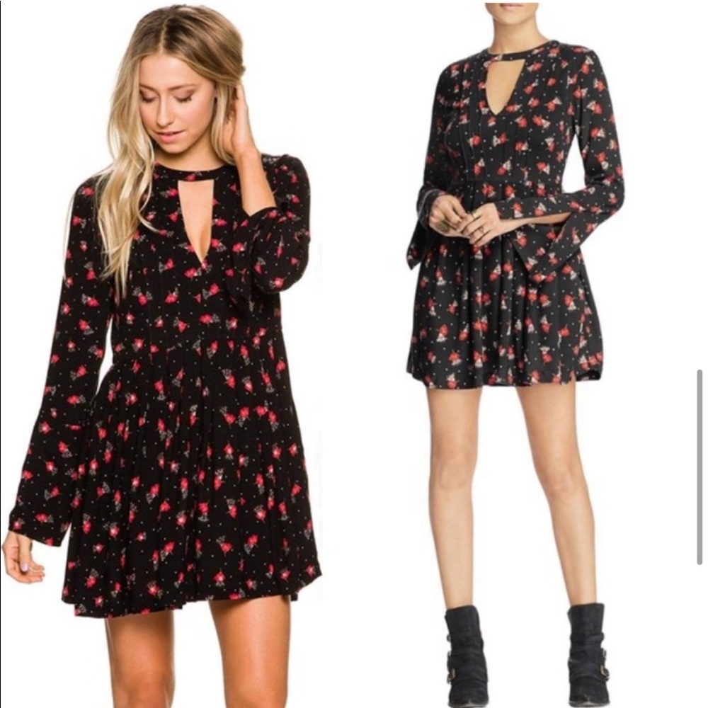 FP Black Floral Bell Sleeve Dress